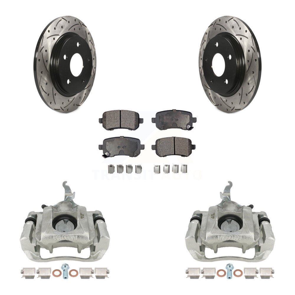 Rear Brake Coated Caliper Drilled Slot Rotor Ceramic Pad Kit For 2009-2011 Dodge Journey KCD-100643T