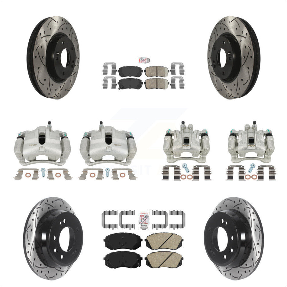 Front Rear Disc Brake Coated Caliper Drilled Slotted Rotors And Ceramic Pads Kit (10Pc) For Kia Sportage Hyundai Tucson KCD-100644N by Transit Auto