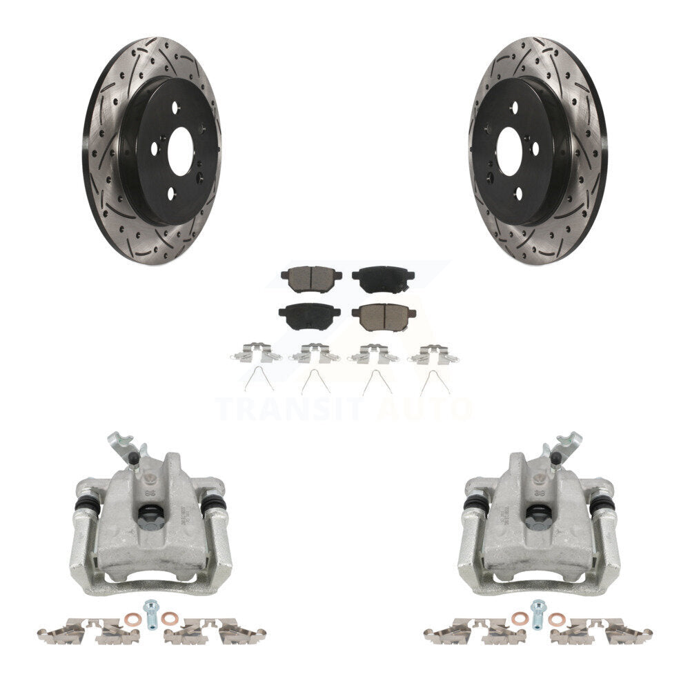 Rear Brake Caliper Drill Slotted Rotor Ceramic Pad Kit For Toyota Corolla Matrix Pontiac KCD-100645C