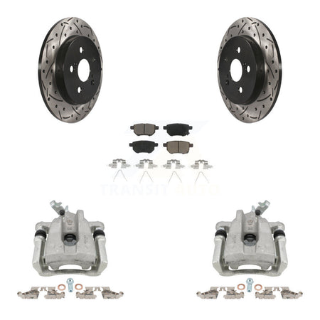 Rear Brake Caliper Drill Slotted Rotor Ceramic Pad Kit For Toyota Corolla Matrix Pontiac KCD-100645C