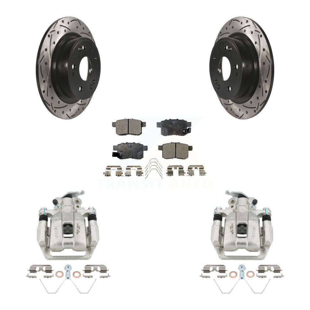 Rear Brake Caliper Drill Slotted Rotors Semi-Metallic Pad Kit For Honda Accord Acura TSX KCD-100645P