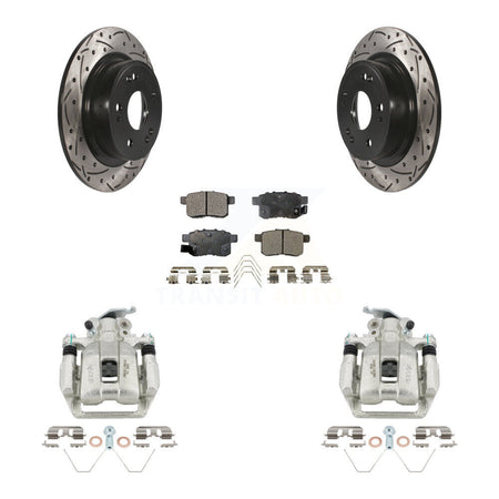 Rear Brake Caliper Drill Slotted Rotors Semi-Metallic Pad Kit For Honda Accord Acura TSX KCD-100645P