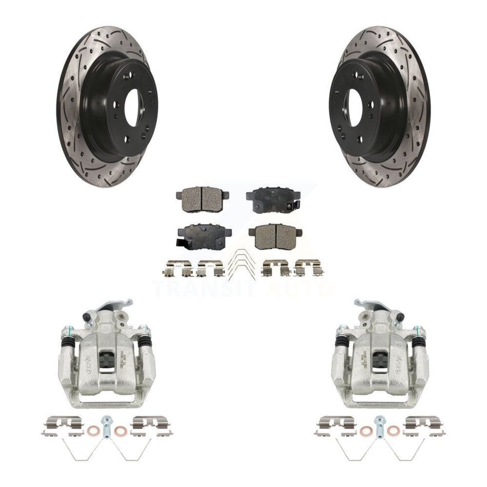 Rear Brake Caliper Drill Slotted Rotors Semi-Metallic Pad Kit For Honda Accord Acura TSX KCD-100645P