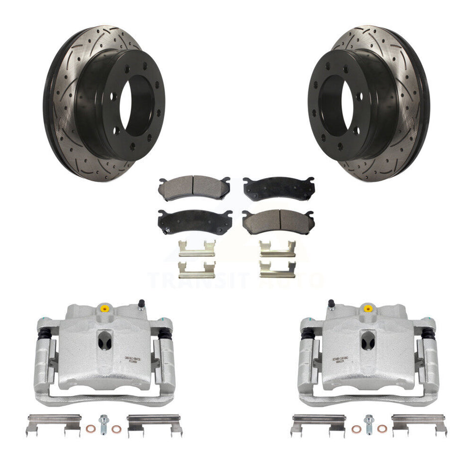 Rear Disc Brake Coated Caliper Drilled Slotted Rotors And Ceramic Pads Kit For Chevrolet Silverado 2500 HD GMC Sierra 3500 Classic Suburban Yukon XL Avalanche KCD-100645T