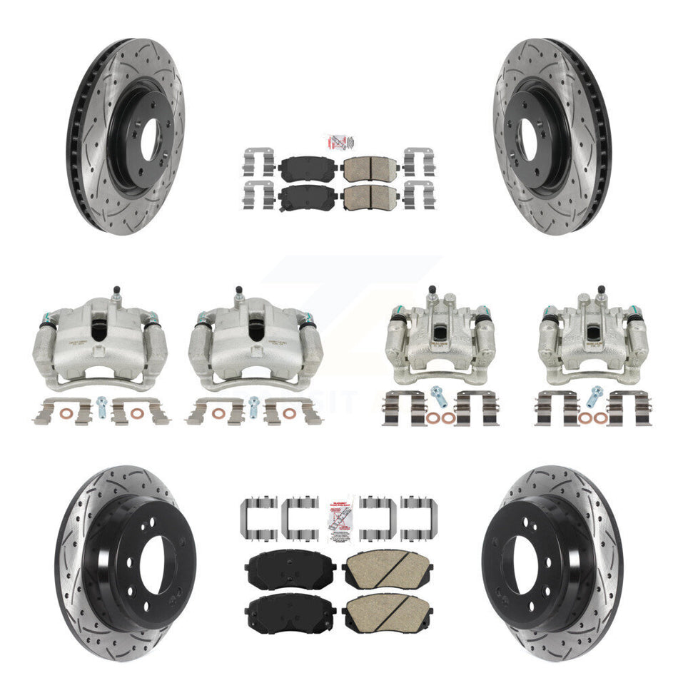 Front Rear Disc Brake Coated Caliper Drilled Slotted Rotors And Ceramic Pads Kit (10Pc) For 2015 Hyundai Tucson FWD with FUEL CELL EV (FCEV) engine KCD-100646N