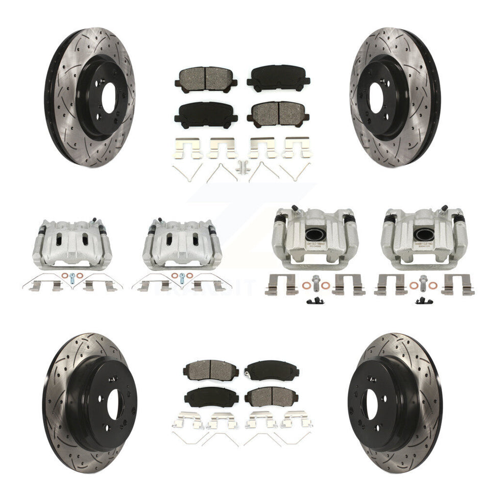 Front Rear Brake Caliper Drill Slot Rotor Semi-Metallic Pad Kit (10Pc) For Honda Odyssey KCD-100646S