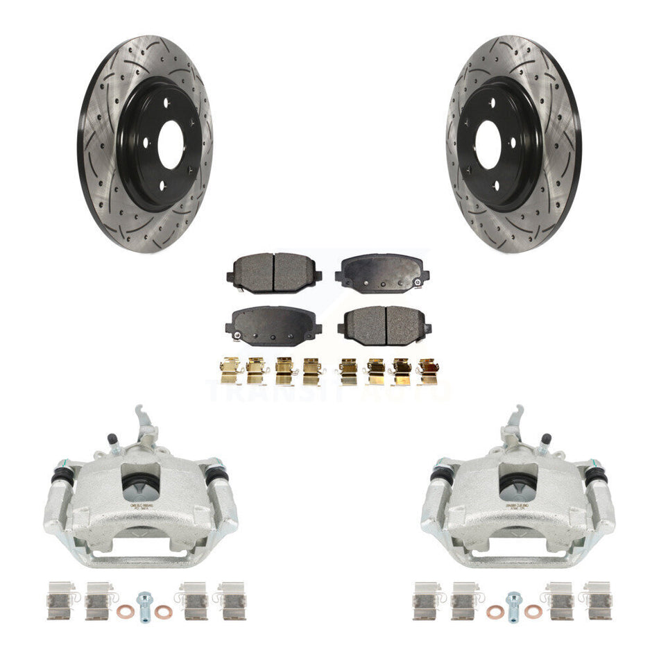 Rear Brake Coated Caliper Drilled Slot Rotor Ceramic Pad Kit For 2014-2020 Dodge Journey KCD-100646T