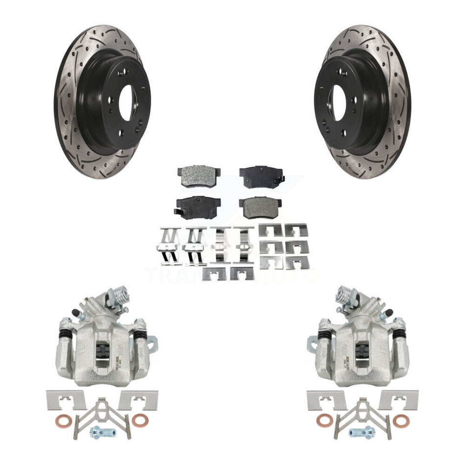 Rear Brake Coated Caliper Drill Slot Rotor Semi-Metallic Pad Kit For 2016-2018 Acura ILX KCD-100647P