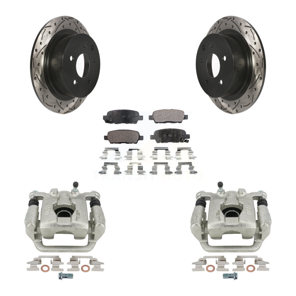 Rear Disc Brake Coated Caliper Drilled Slotted Rotors And Ceramic Pads Kit For Nissan Altima Maxima KCD-100647T by Transit Auto