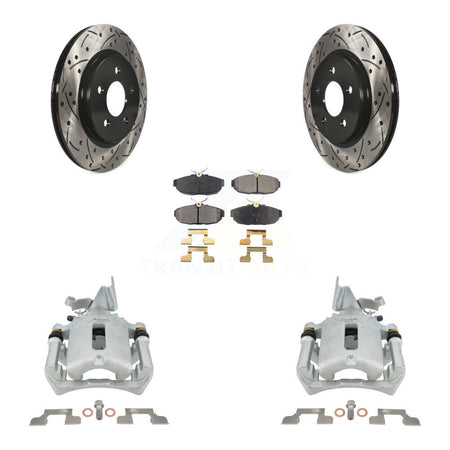 Rear Disc Brake Coated Caliper Drilled Slot Rotor Semi-Metallic Pad Kit For Ford Mustang KCD-100649P