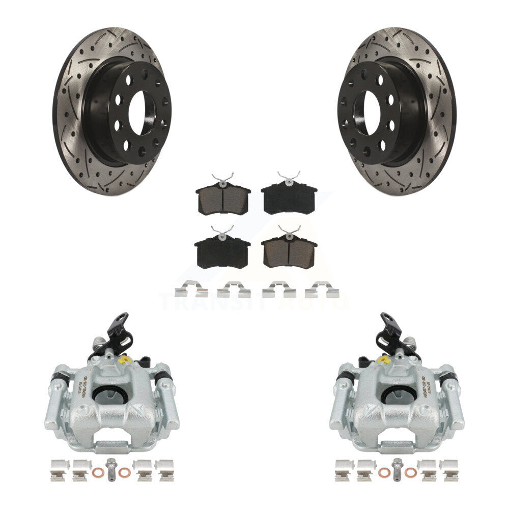 Rear Disc Brake Coated Caliper Drilled Slotted Rotors And Ceramic Pads Kit For 2011 Volkswagen Jetta With 253mm Diameter Rotor KCD-100650C by Transit Auto