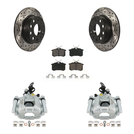 Rear Disc Brake Coated Caliper Drilled Slotted Rotors And Ceramic Pads Kit For 2011 Volkswagen Jetta With 253mm Diameter Rotor KCD-100650C by Transit Auto