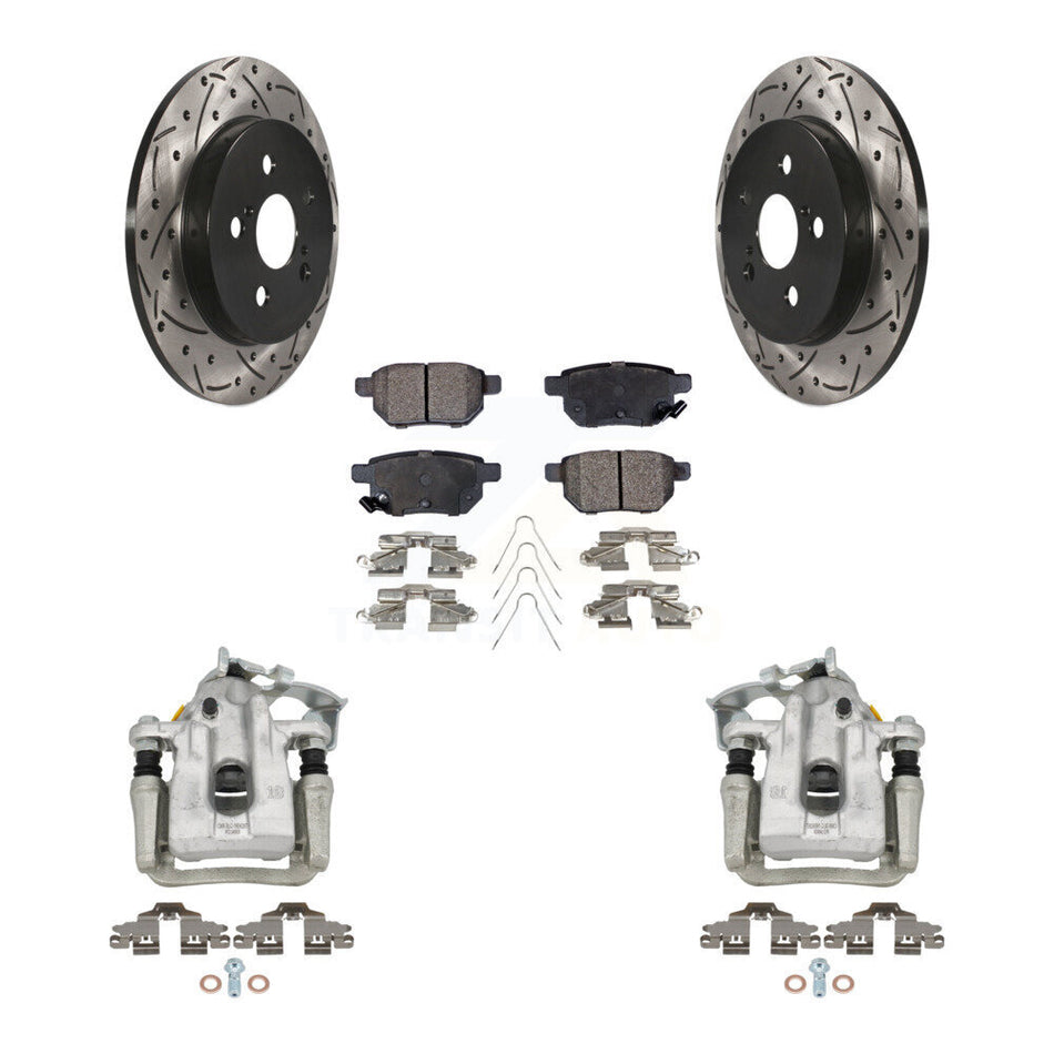 Rear Brake Coat Caliper Drill Slot Rotors Semi-Metallic Pad Kit For Toyota Prius Plug-In KCD-100650P
