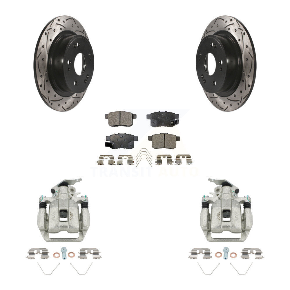 Rear Disc Brake Coated Caliper Drilled Slotted Rotors & Ceramic Pad Kit For Honda Accord KCD-100650T