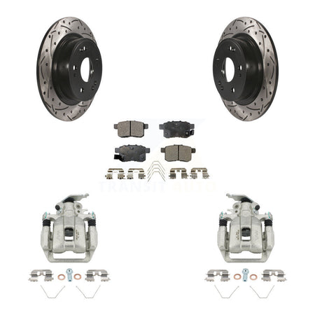 Rear Disc Brake Coated Caliper Drilled Slotted Rotors & Ceramic Pad Kit For Honda Accord KCD-100650T