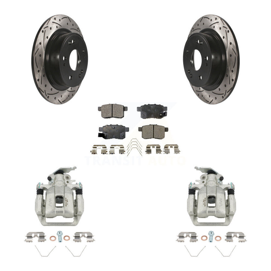 Rear Disc Brake Coated Caliper Drilled Slotted Rotors & Ceramic Pad Kit For Honda Accord KCD-100650T