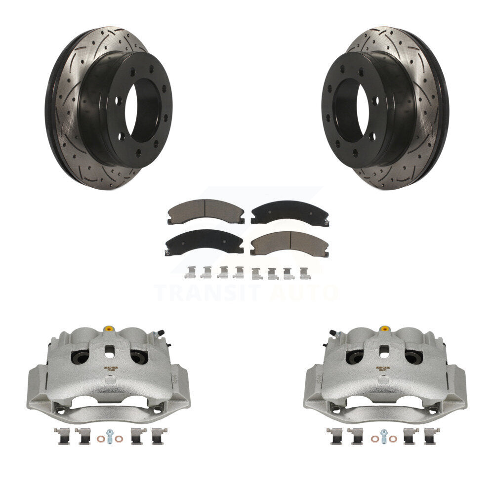 Rear Brake Coated Caliper Drill Slotted Rotor Ceramic Pad Kit For Chevrolet Express 4500 KCD-100651C