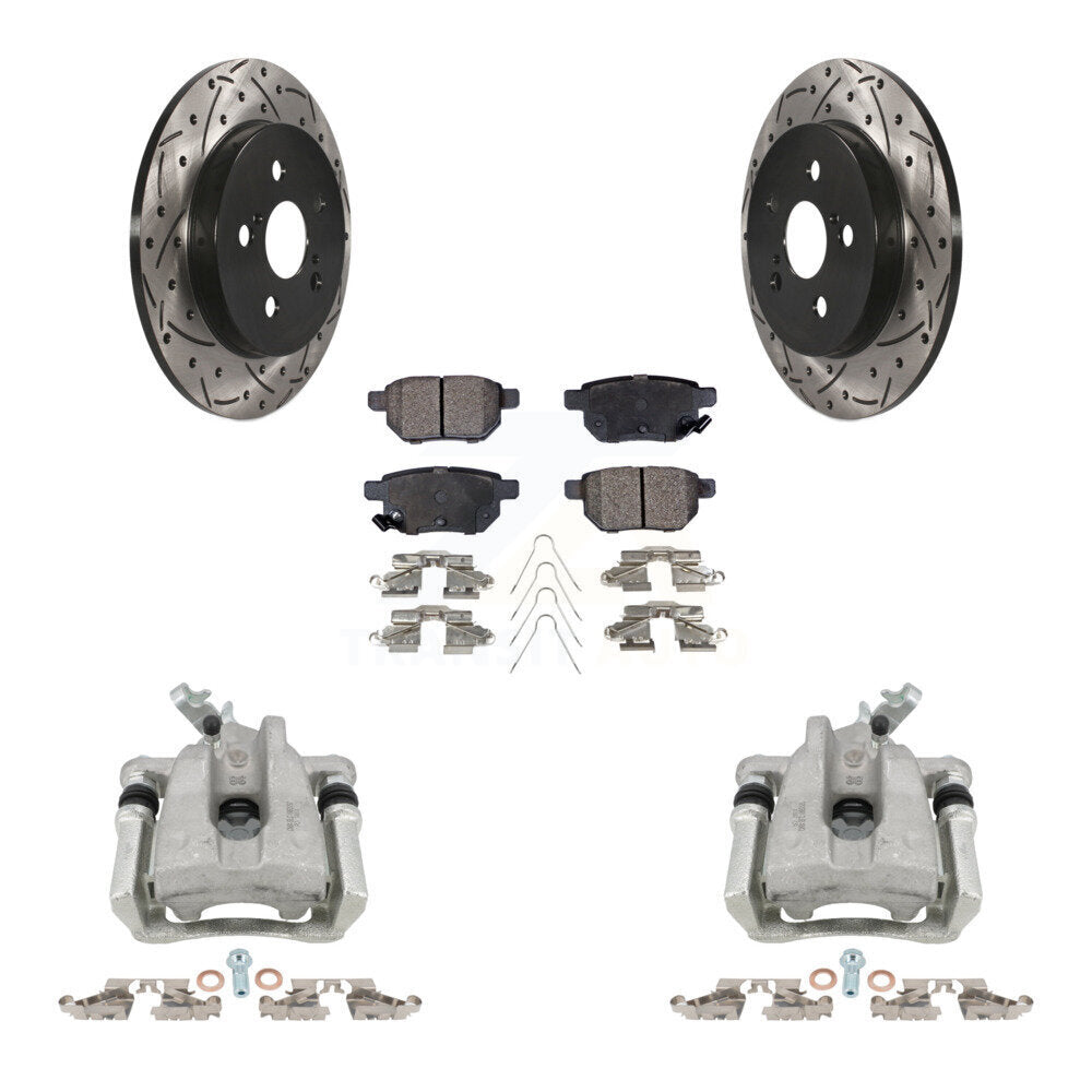 Rear Brake Caliper Drill Slot Rotor Semi-Metallic Pad Kit For Toyota Corolla Matrix Vibe KCD-100651P