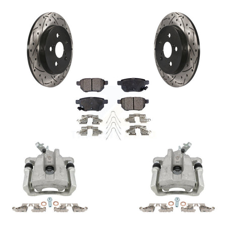 Rear Brake Caliper Drill Slot Rotor Semi-Metallic Pad Kit For Toyota Corolla Matrix Vibe KCD-100651P