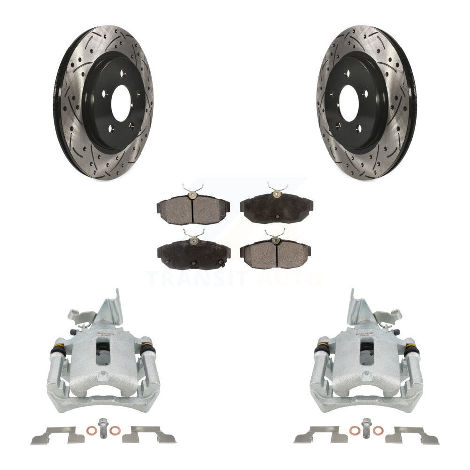 Rear Disc Brake Coated Caliper Drilled Slotted Rotors & Ceramic Pad Kit For Ford Mustang KCD-100652T