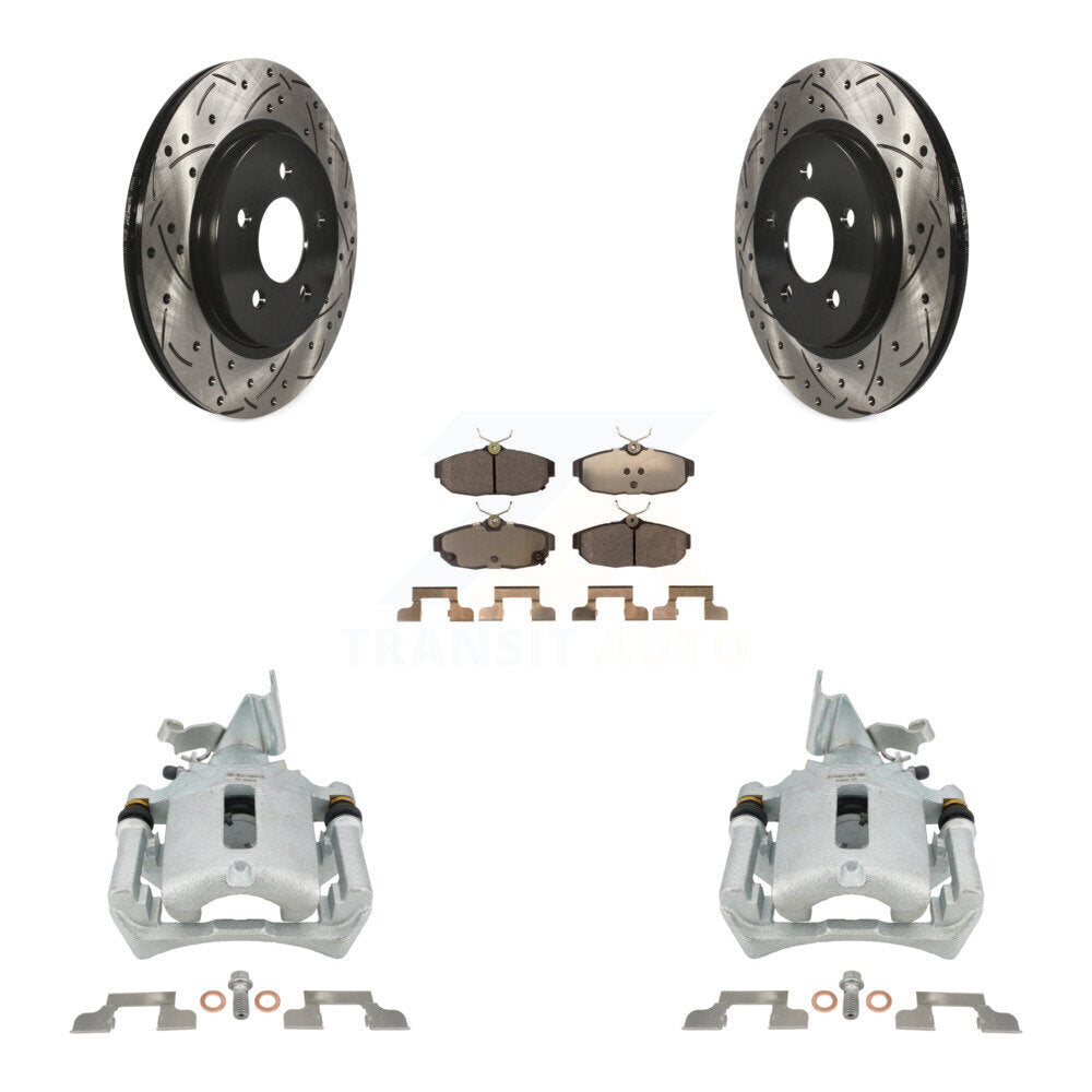 Rear Disc Brake Coated Caliper Drilled Slotted Rotors & Ceramic Pad Kit For Ford Mustang KCD-100653T