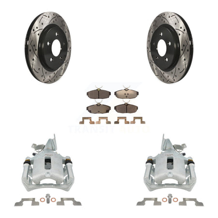 Rear Disc Brake Coated Caliper Drilled Slotted Rotors & Ceramic Pad Kit For Ford Mustang KCD-100653T