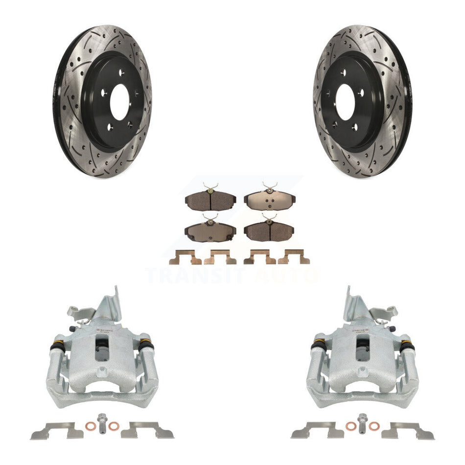 Rear Disc Brake Coated Caliper Drilled Slotted Rotors & Ceramic Pad Kit For Ford Mustang KCD-100653T
