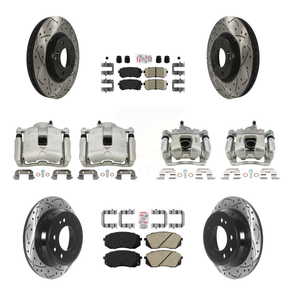 Front Rear Brake Coated Caliper Drill Slot Rotor Ceramic Pad Kit (10Pc) For Kia Sportage KCD-100655N