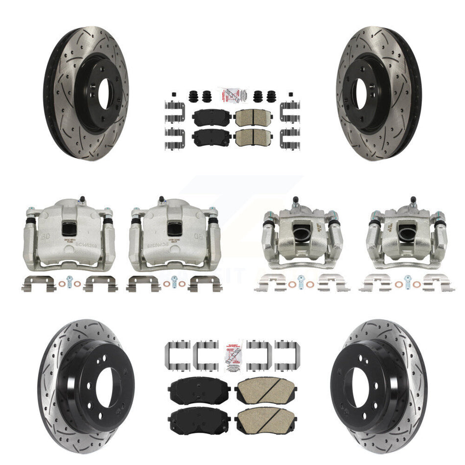 Front Rear Brake Coated Caliper Drill Slot Rotor Ceramic Pad Kit (10Pc) For Kia Sportage KCD-100655N