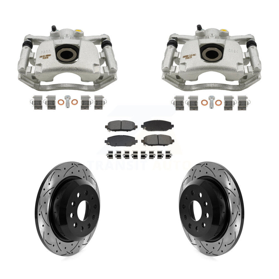 Rear Brake Coat Caliper Drill Slot Rotor Semi-Metallic Pad Kit For Jeep Wrangler Rubicon KCD-100655S