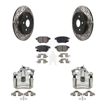 Rear Disc Brake Coated Caliper Drill Slot Rotor Ceramic Pad Kit For Toyota Prius Plug-In KCD-100655T