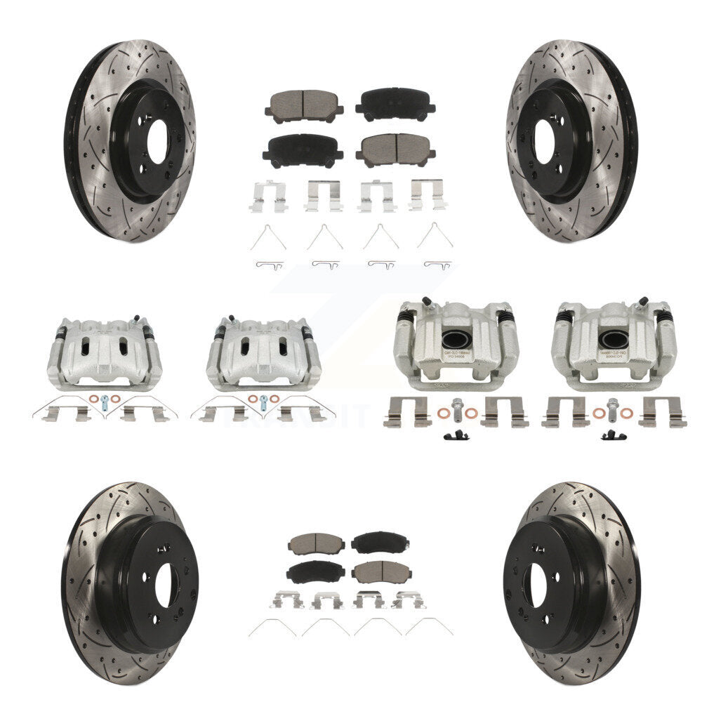 Front Rear Brake Caliper Drill Slot Rotor Ceramic Pad Kit (10Pc) For 11-14 Honda Odyssey KCD-100656C