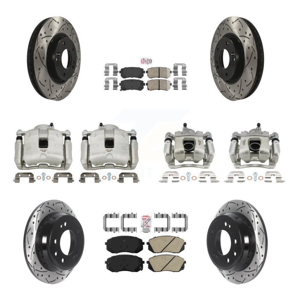 Front Rear Brake Coated Caliper Drill Slot Rotor Ceramic Pad Kit (10Pc) For Kia Sportage KCD-100656N