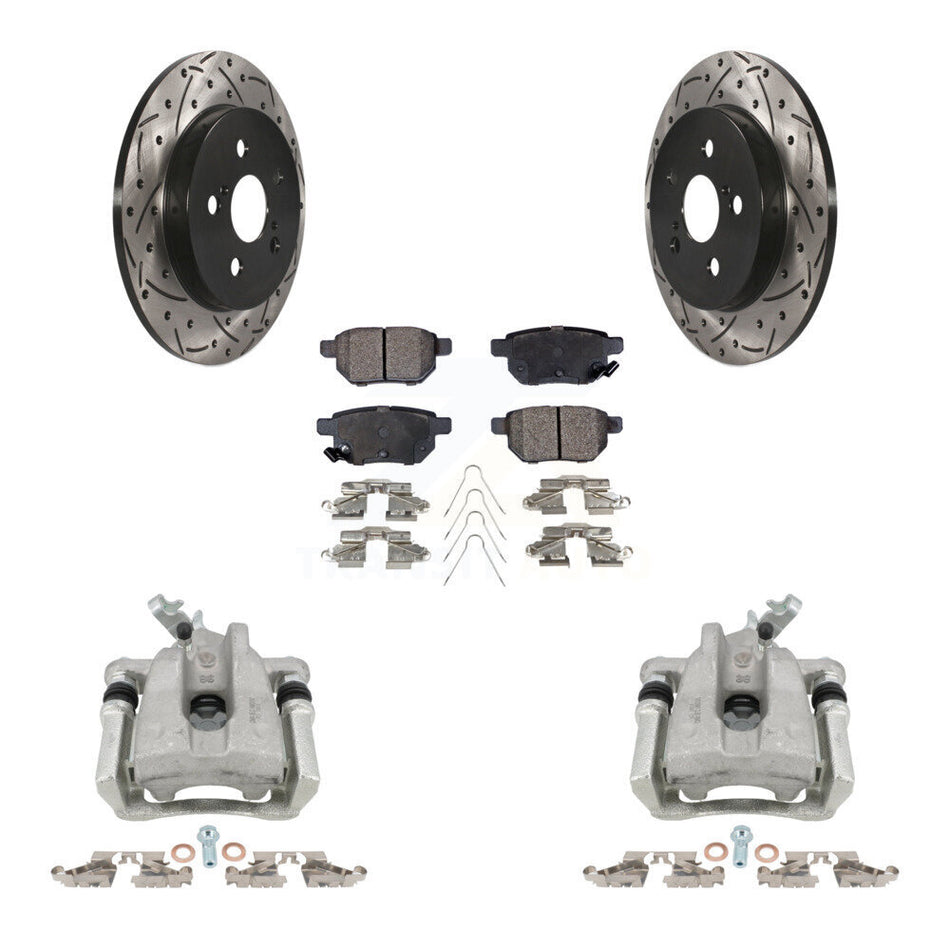 Rear Brake Caliper Drill Slotted Rotor Ceramic Pad Kit For Toyota Corolla Matrix Pontiac KCD-100656T