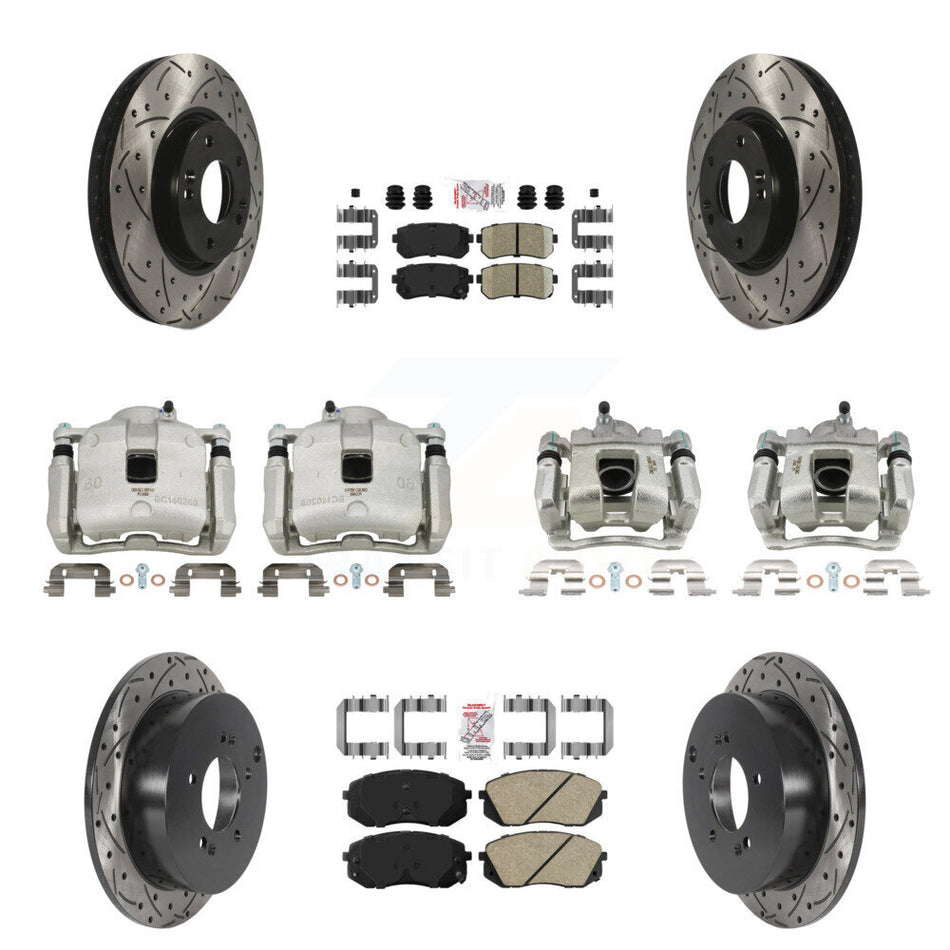 Front Rear Brake Coated Caliper Drill Slot Rotor Ceramic Pad Kit (10Pc) For Kia Sportage KCD-100657N