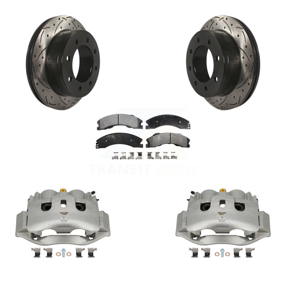 Rear Brake Caliper Drill Slotted Rotors Semi-Metallic Pad Kit For Chevrolet Express 4500 KCD-100657P