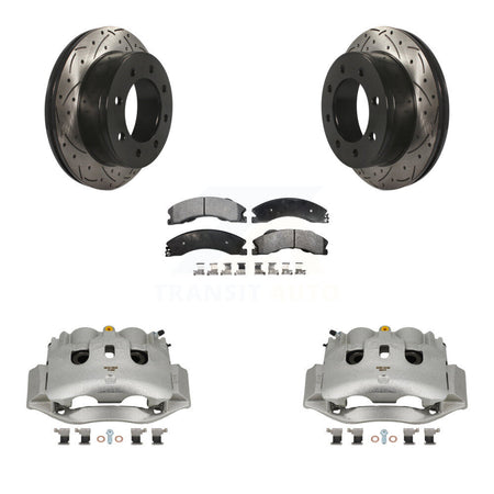 Rear Brake Caliper Drill Slotted Rotors Semi-Metallic Pad Kit For Chevrolet Express 4500 KCD-100657P
