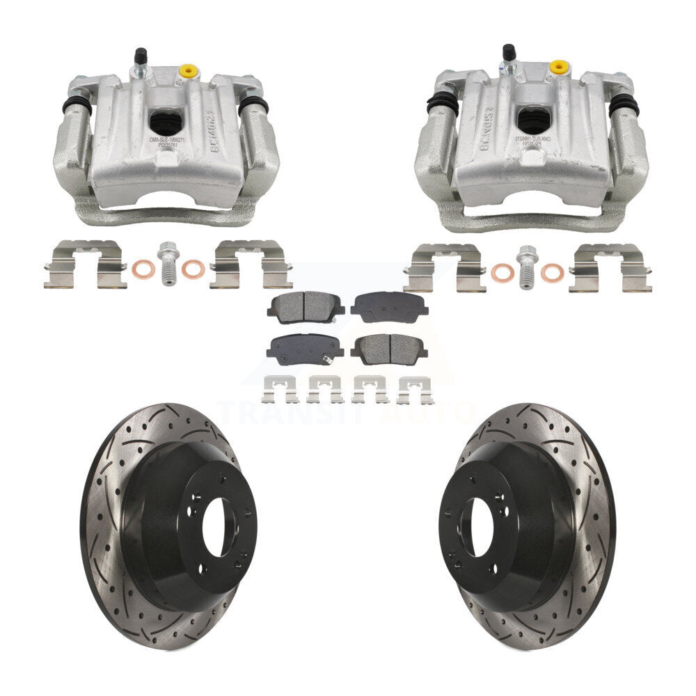 Rear Brake Coat Caliper Drill Slot Rotors Semi-Metallic Pad Kit For Hyundai Santa Fe Kia KCD-100657S