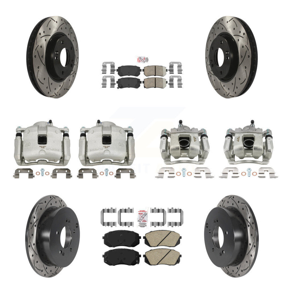 Front Rear Brake Coated Caliper Drill Slot Rotor Ceramic Pad Kit (10Pc) For Kia Sportage KCD-100658N