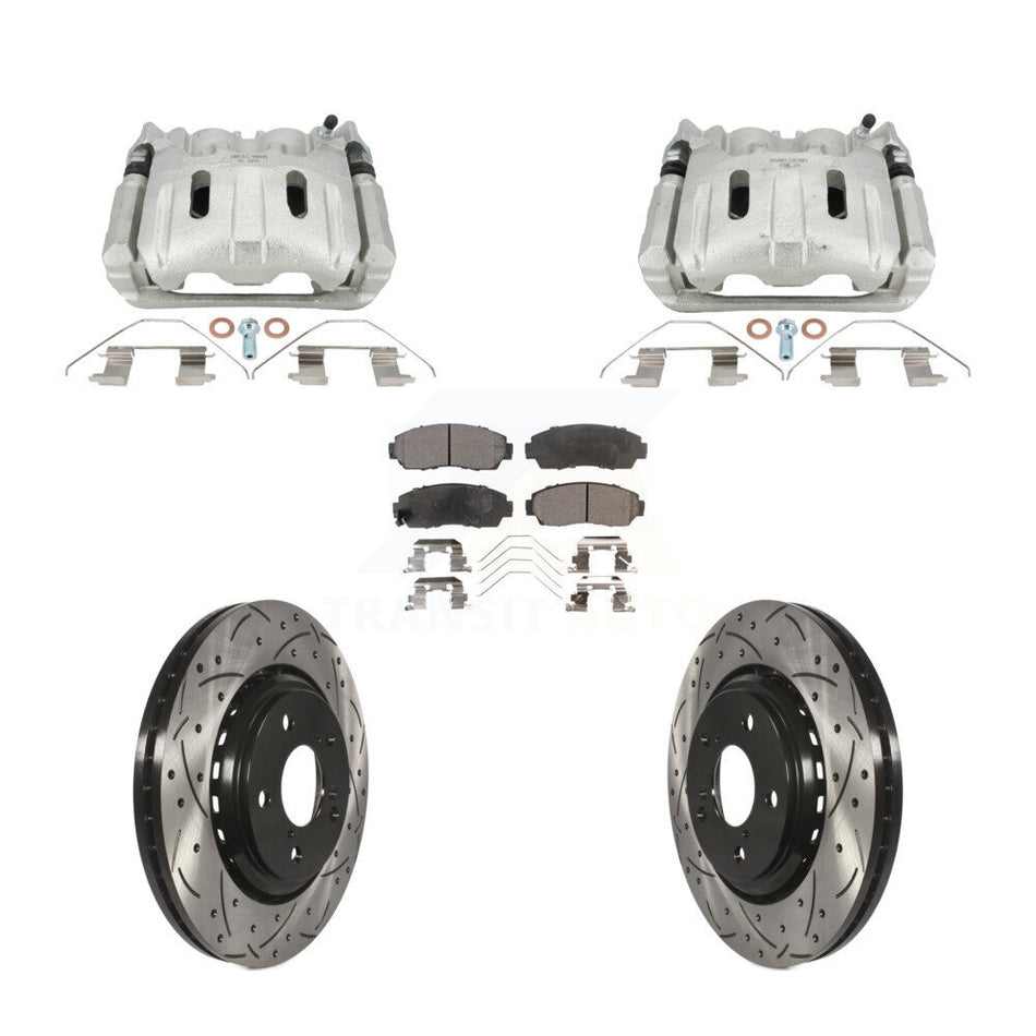 Front Brake Caliper Drilled Slot Rotor Semi-Metallic Pad Kit For 2015-2017 Honda Odyssey KCD-100658P