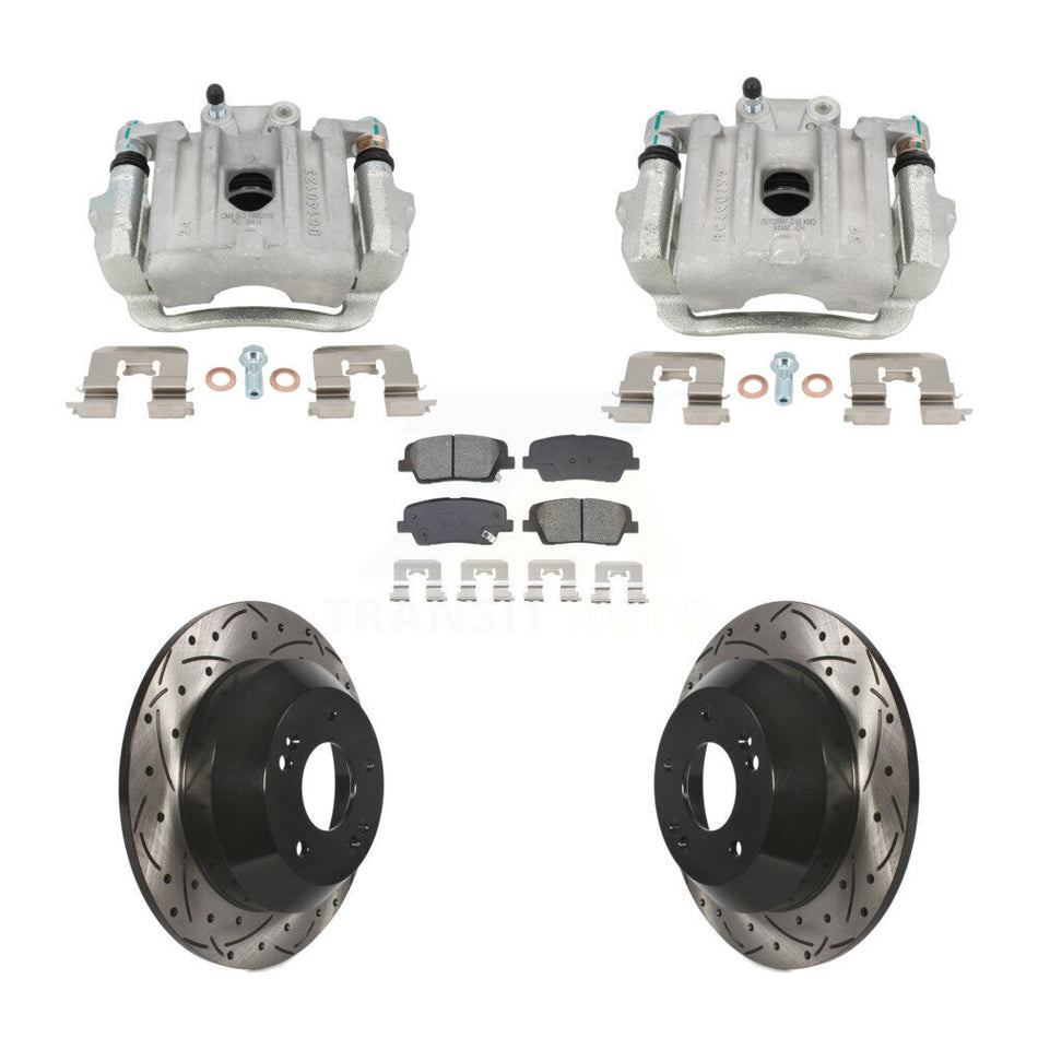 Rear Brake Caliper Drill Slot Rotor Semi-Metallic Pad Kit For Hyundai Santa Fe Sport Kia KCD-100658S