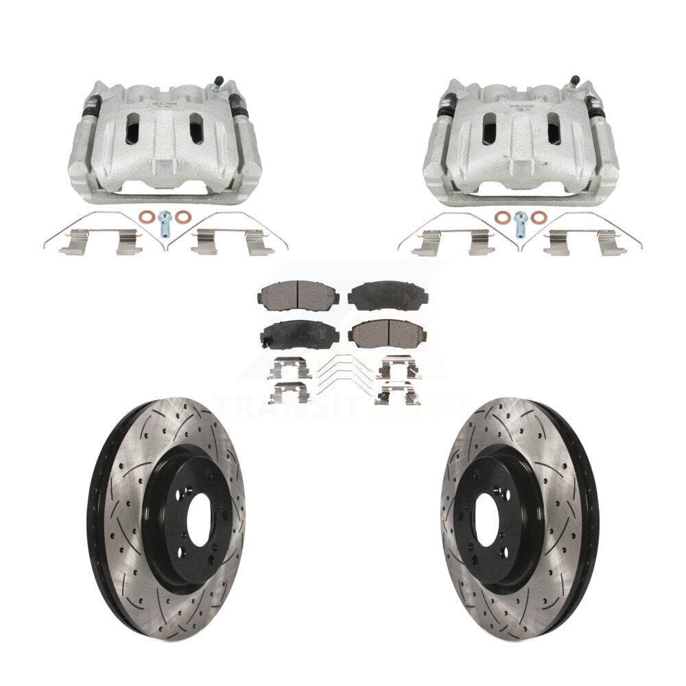 Front Brake Caliper Drilled Slot Rotor Semi-Metallic Pad Kit For 2011-2014 Honda Odyssey KCD-100659P