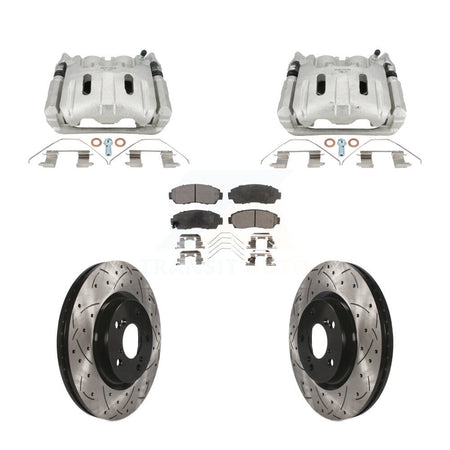 Front Brake Caliper Drilled Slot Rotor Semi-Metallic Pad Kit For 2011-2014 Honda Odyssey KCD-100659P