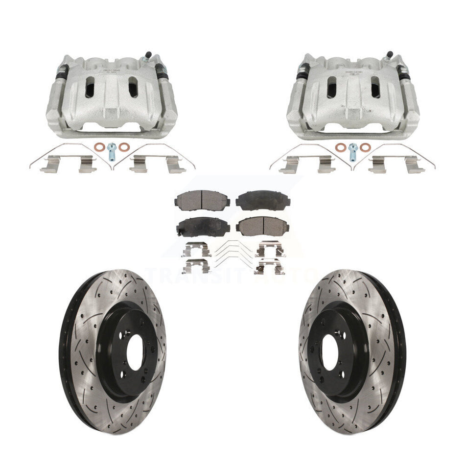 Front Brake Caliper Drilled Slot Rotor Semi-Metallic Pad Kit For 2011-2014 Honda Odyssey KCD-100659P