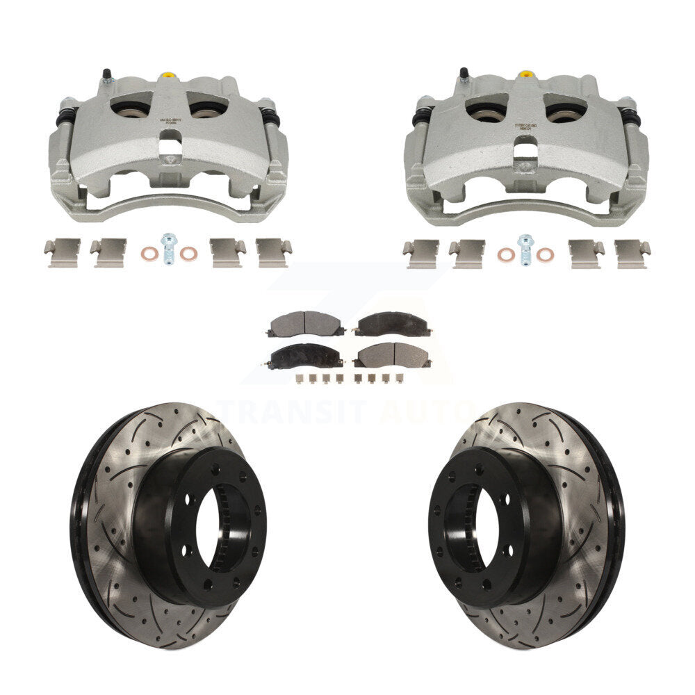Front Brake Coat Caliper Drill Slot Rotors Semi-Metallic Pad Kit For Ram 3500 2500 Dodge KCD-100660P