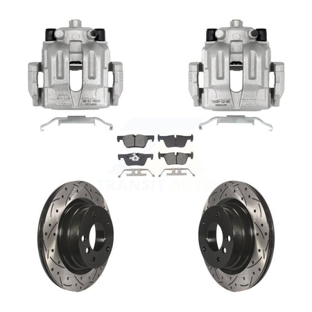 Rear Disc Brake Coated Caliper Drilled Slotted Rotors Semi-Metallic Pad Kit For BMW 328i KCD-100660S