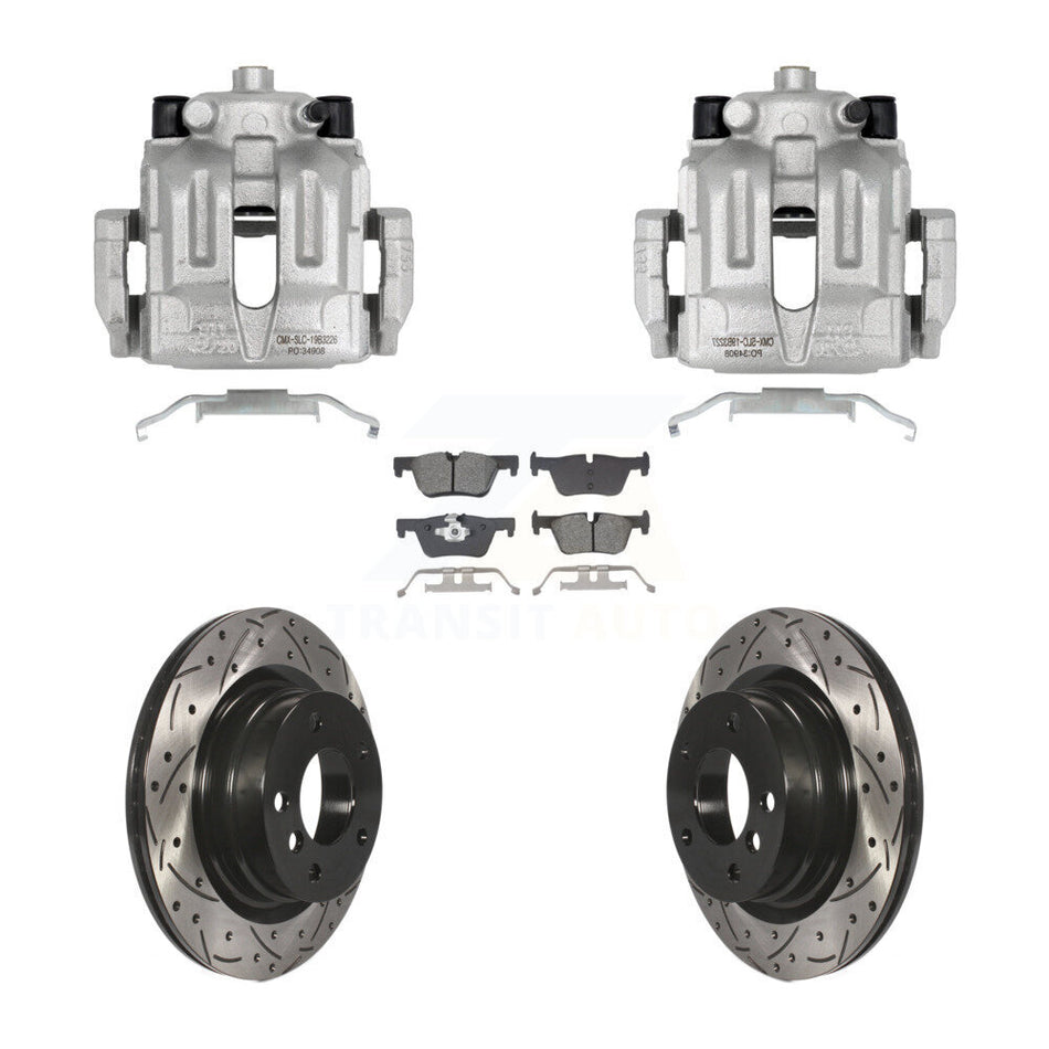 Rear Disc Brake Coated Caliper Drilled Slotted Rotors Semi-Metallic Pad Kit For BMW 328i KCD-100660S