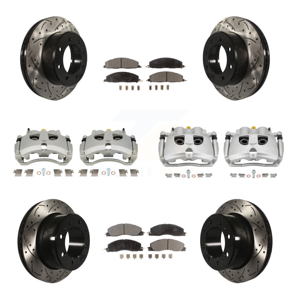 Front Rear Brake Caliper Drill Slot Rotor Semi-Metallic Pad Kit (10Pc) For Ram 3500 2500 KCD-100661P