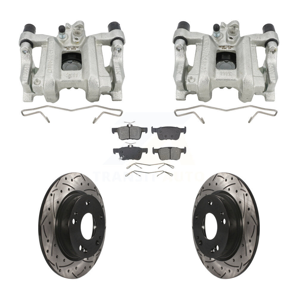 Rear Brake Coated Caliper Drill Slot Rotor Semi-Metallic Pad Kit For Honda Civic Insight KCD-100661S