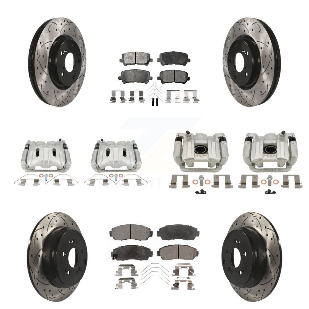 Front Rear Brake Caliper Drill Slot Rotor Semi-Metallic Pad Kit (10Pc) For Honda Odyssey KCD-100662P